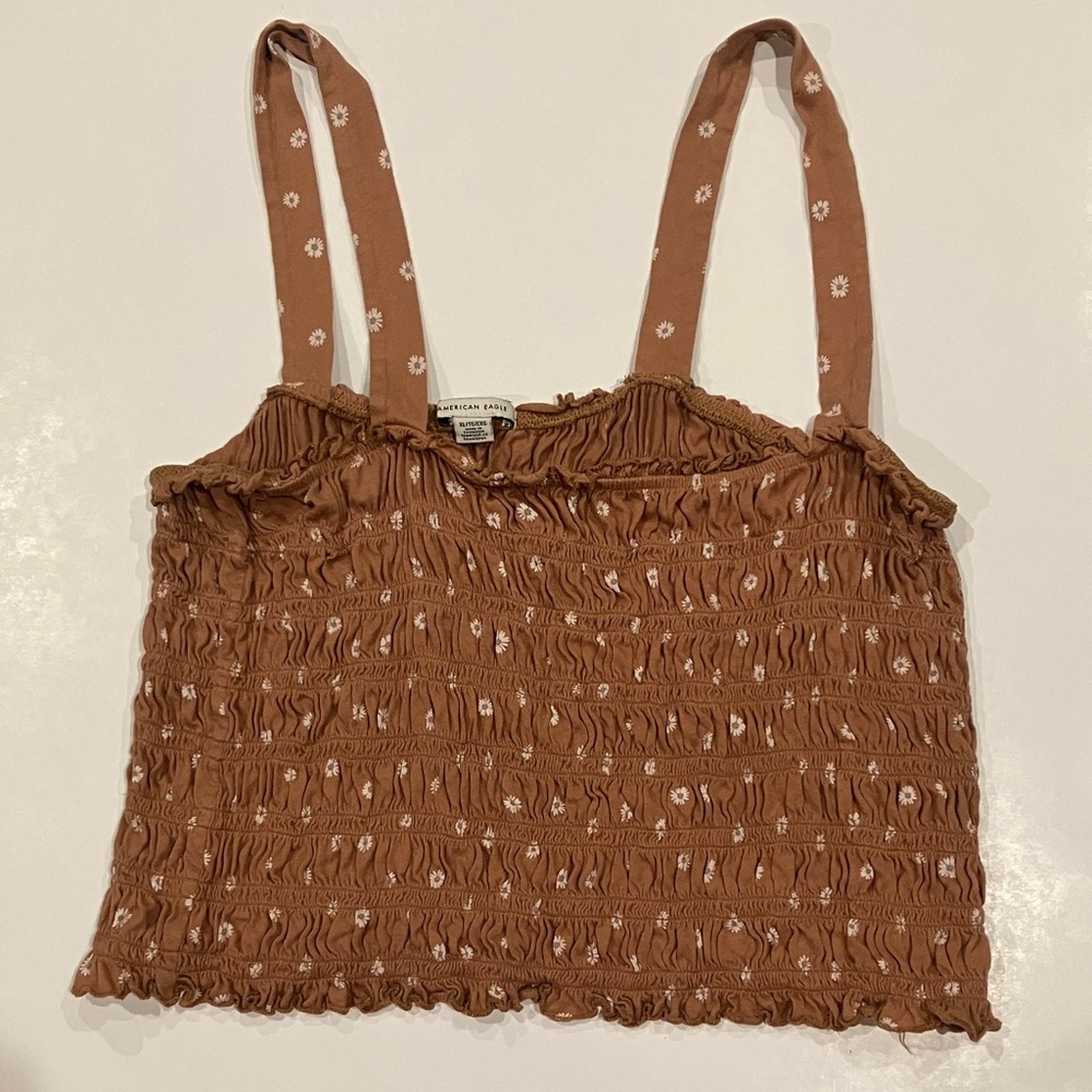 American Eagle Brown Floral Smocked Women's Crop Top XL